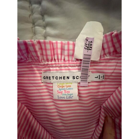 Gretchen Scott Teardrop Pink Gingham Dress Large 36" Length. Mandarin Ruffle Sli - Picture 4 of 5
